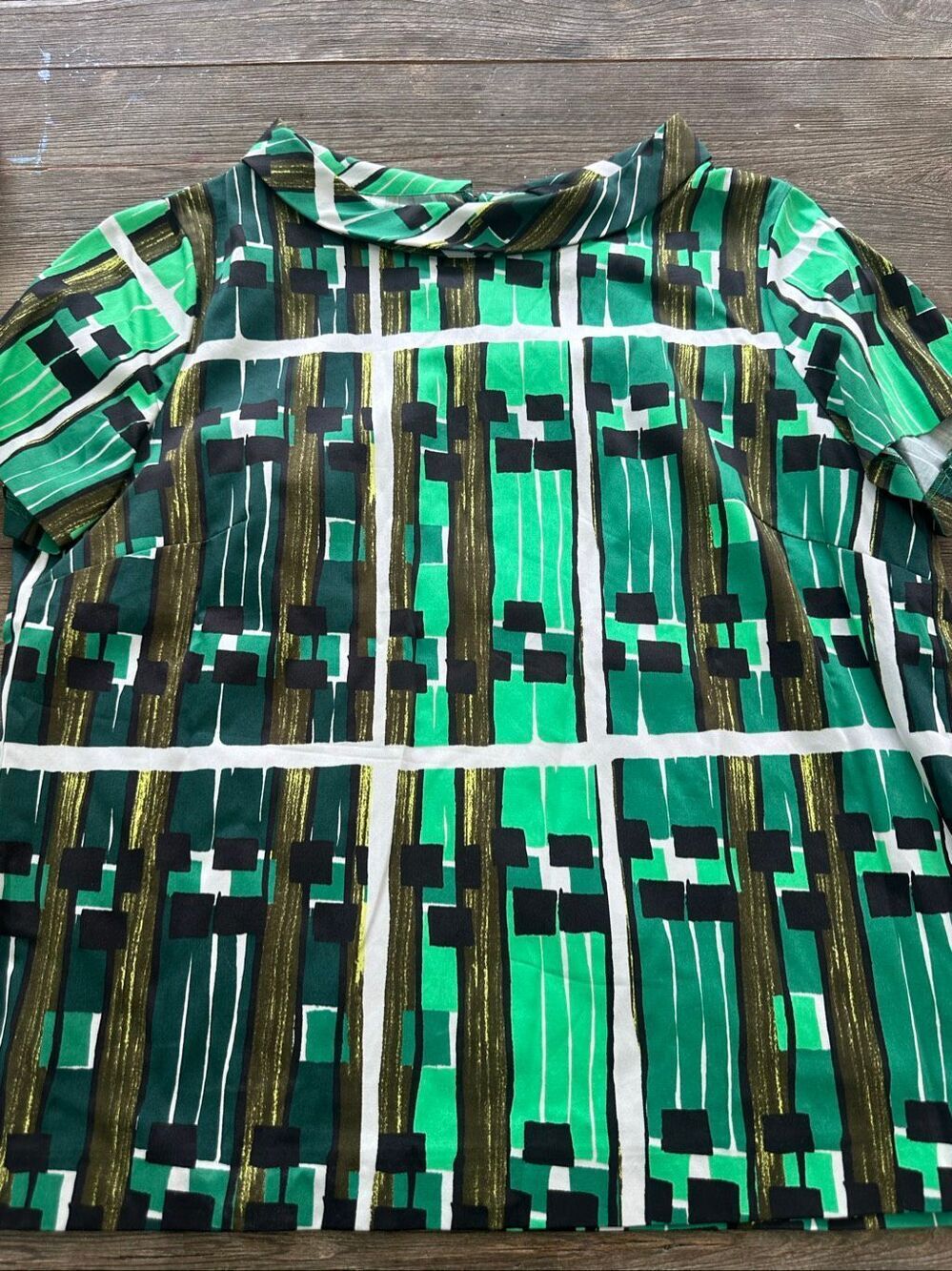 Weekend Max Mara Green Geometric Print Cowl Neck Top Cotton Stretch Size 14